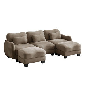 English Elm Chenille Oversized U-shaped Sectional Sofa with Modular Ottomans and Cloud Cushion Comfort Coffee W714S01947