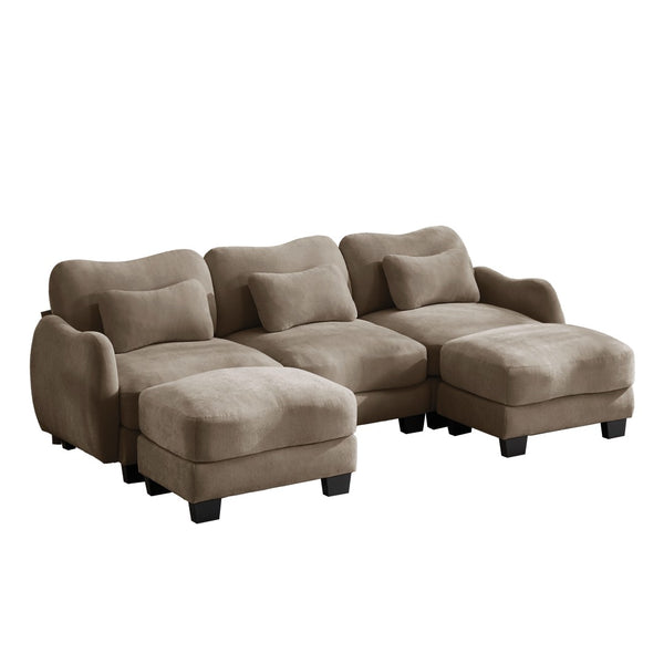 English Elm Chenille Oversized U-shaped Sectional Sofa with Modular Ottomans and Cloud Cushion Comfort Coffee W714S01947