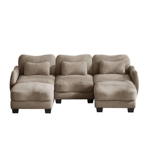 English Elm Chenille Oversized U-shaped Sectional Sofa with Modular Ottomans and Cloud Cushion Comfort Coffee W714S01947