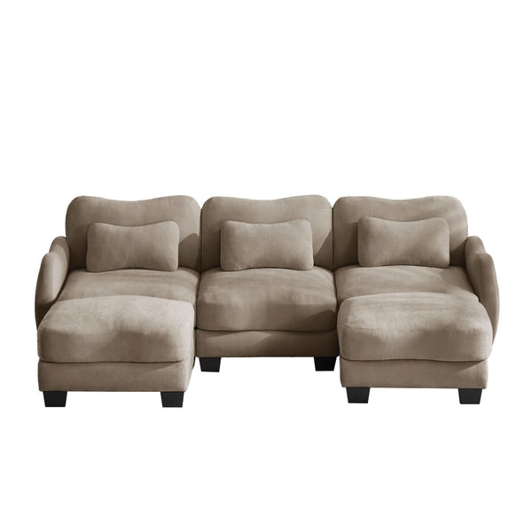 English Elm Chenille Oversized U-shaped Sectional Sofa with Modular Ottomans and Cloud Cushion Comfort Coffee W714S01947