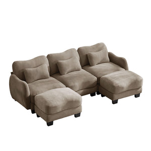 English Elm Chenille Oversized U-shaped Sectional Sofa with Modular Ottomans and Cloud Cushion Comfort Coffee W714S01947