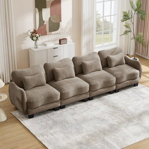 English Elm Oversize Chenille Four Seat Modular Sofa Ergonomic Curved Cloud Comfort Living Room Couch Coffee W714S01948