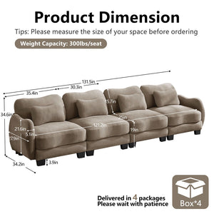 English Elm Oversize Chenille Four Seat Modular Sofa Ergonomic Curved Cloud Comfort Living Room Couch Coffee W714S01948
