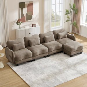 English Elm Oversize Chenille Modular Sectional Sofa with Ottoman Curved Ergonomic Living Room Couch Coffee W714S01949