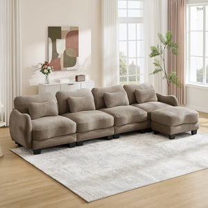 English Elm Oversize Chenille Modular Sectional Sofa with Ottoman Curved Ergonomic Living Room Couch Coffee W714S01949