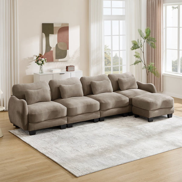 English Elm Oversize Chenille Modular Sectional Sofa with Ottoman Curved Ergonomic Living Room Couch Coffee W714S01949