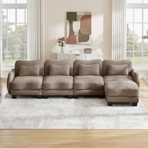 English Elm Oversize Chenille Modular Sectional Sofa with Ottoman Curved Ergonomic Living Room Couch Coffee W714S01949