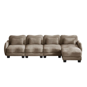 English Elm Oversize Chenille Modular Sectional Sofa with Ottoman Curved Ergonomic Living Room Couch Coffee W714S01949
