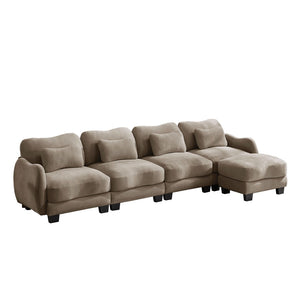 English Elm Oversize Chenille Modular Sectional Sofa with Ottoman Curved Ergonomic Living Room Couch Coffee W714S01949