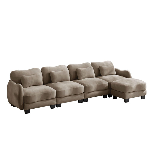 English Elm Oversize Chenille Modular Sectional Sofa with Ottoman Curved Ergonomic Living Room Couch Coffee W714S01949