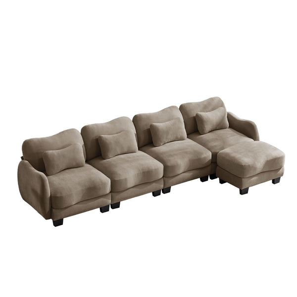 English Elm Oversize Chenille Modular Sectional Sofa with Ottoman Curved Ergonomic Living Room Couch Coffee W714S01949