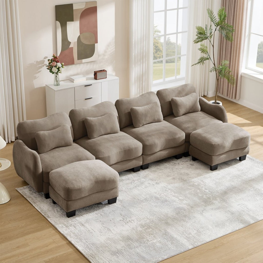 English Elm Oversized Chenille U-shaped Sectional Sofa Modular Curved 4 Seater with Ottomans Coffee W714S01950