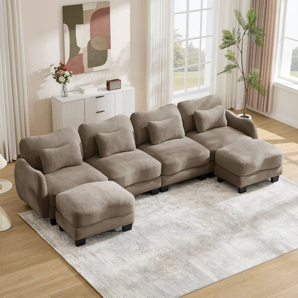 English Elm Oversized Chenille U-shaped Sectional Sofa Modular Curved 4 Seater with Ottomans Coffee W714S01950