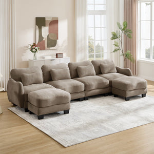 English Elm Oversized Chenille U-shaped Sectional Sofa Modular Curved 4 Seater with Ottomans Coffee W714S01950
