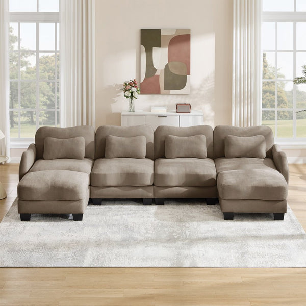 English Elm Oversized Chenille U-shaped Sectional Sofa Modular Curved 4 Seater with Ottomans Coffee W714S01950