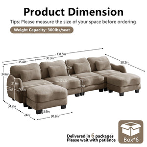 English Elm Oversized Chenille U-shaped Sectional Sofa Modular Curved 4 Seater with Ottomans Coffee W714S01950