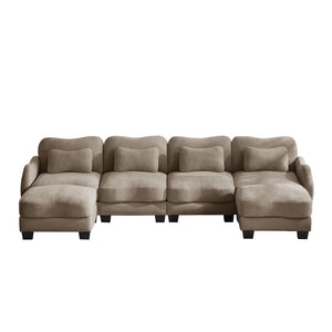 English Elm Oversized Chenille U-shaped Sectional Sofa Modular Curved 4 Seater with Ottomans Coffee W714S01950