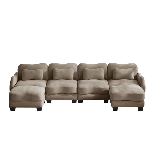 English Elm Oversized Chenille U-shaped Sectional Sofa Modular Curved 4 Seater with Ottomans Coffee W714S01950