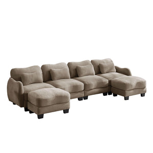 English Elm Oversized Chenille U-shaped Sectional Sofa Modular Curved 4 Seater with Ottomans Coffee W714S01950