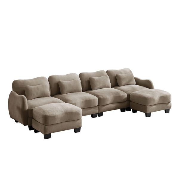 English Elm Oversized Chenille U-shaped Sectional Sofa Modular Curved 4 Seater with Ottomans Coffee W714S01950