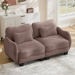 English Elm Chenille Upholstered Loveseat with Curved Silhouette Foam Cushions and Lumbar Pillow Support Rose Dust W714S01951
