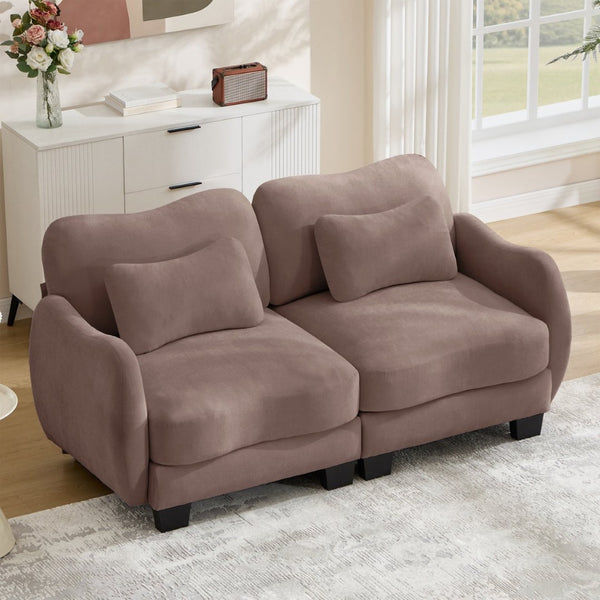 English Elm Chenille Upholstered Loveseat with Curved Silhouette Foam Cushions and Lumbar Pillow Support Rose Dust W714S01951