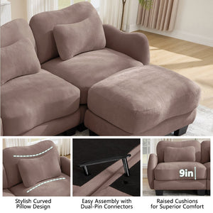 English Elm Chenille Upholstered Loveseat with Curved Silhouette Foam Cushions and Lumbar Pillow Support Rose Dust W714S01951