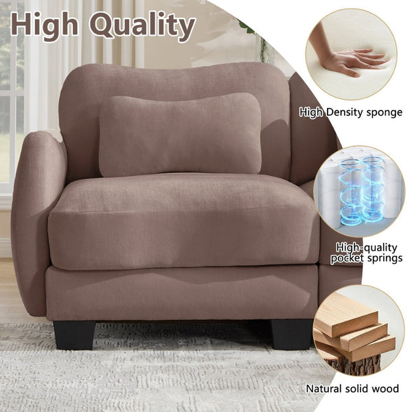 English Elm Chenille Upholstered Loveseat with Curved Silhouette Foam Cushions and Lumbar Pillow Support Rose Dust W714S01951