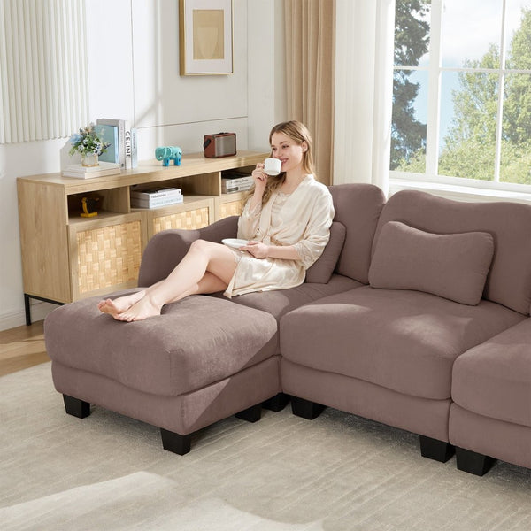 English Elm Chenille Upholstered Loveseat with Curved Silhouette Foam Cushions and Lumbar Pillow Support Rose Dust W714S01951