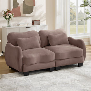 English Elm Chenille Upholstered Loveseat with Curved Silhouette Foam Cushions and Lumbar Pillow Support Rose Dust W714S01951