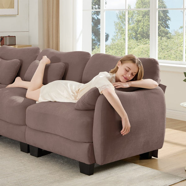 English Elm Chenille Upholstered Loveseat with Curved Silhouette Foam Cushions and Lumbar Pillow Support Rose Dust W714S01951