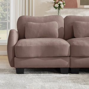 English Elm Chenille Upholstered Loveseat with Curved Silhouette Foam Cushions and Lumbar Pillow Support Rose Dust W714S01951