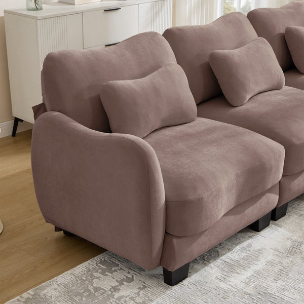 English Elm Chenille Upholstered Loveseat with Curved Silhouette Foam Cushions and Lumbar Pillow Support Rose Dust W714S01951