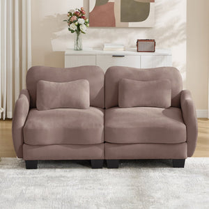 English Elm Chenille Upholstered Loveseat with Curved Silhouette Foam Cushions and Lumbar Pillow Support Rose Dust W714S01951