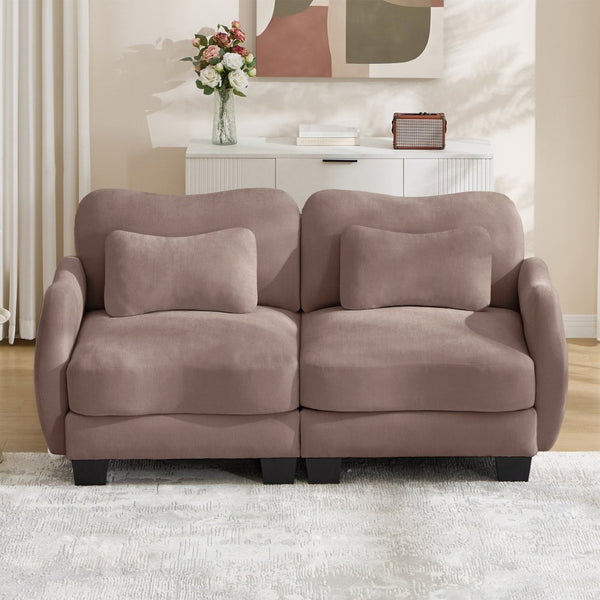 English Elm Chenille Upholstered Loveseat with Curved Silhouette Foam Cushions and Lumbar Pillow Support Rose Dust W714S01951