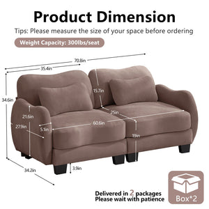 English Elm Chenille Upholstered Loveseat with Curved Silhouette Foam Cushions and Lumbar Pillow Support Rose Dust W714S01951