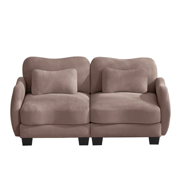 English Elm Chenille Upholstered Loveseat with Curved Silhouette Foam Cushions and Lumbar Pillow Support Rose Dust W714S01951