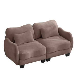 English Elm Chenille Upholstered Loveseat with Curved Silhouette Foam Cushions and Lumbar Pillow Support Rose Dust W714S01951