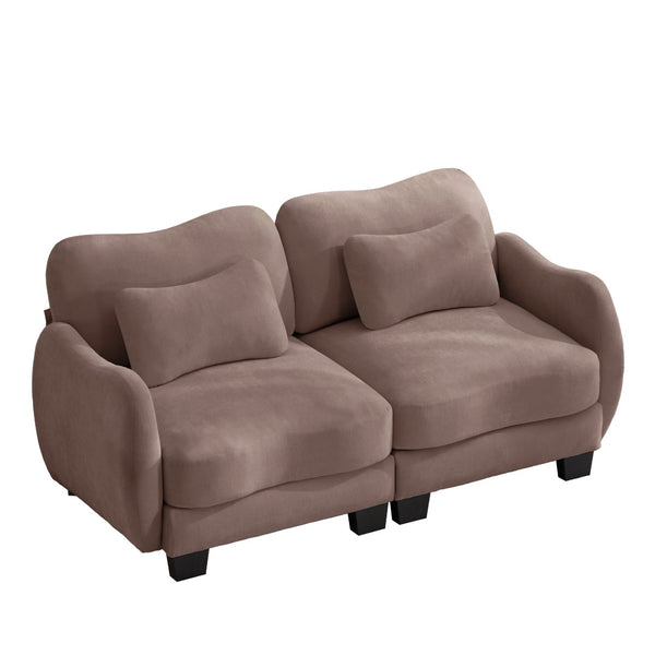 English Elm Chenille Upholstered Loveseat with Curved Silhouette Foam Cushions and Lumbar Pillow Support Rose Dust W714S01951