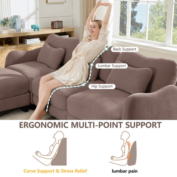 English Elm Chenille Upholstered Loveseat with Curved Silhouette Foam Cushions and Lumbar Pillow Support Rose Dust W714S01951