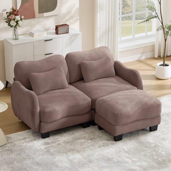 English Elm Chenille L Shaped Loveseat with Lumbar Pillow Movable Ottoman for Apartment Living Rose Dust W714S01952
