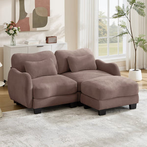 English Elm Chenille L Shaped Loveseat with Lumbar Pillow Movable Ottoman for Apartment Living Rose Dust W714S01952