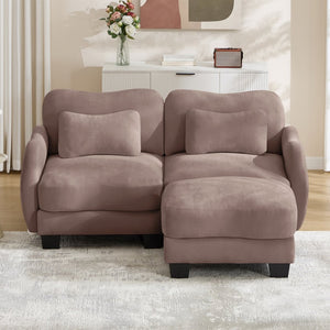 English Elm Chenille L Shaped Loveseat with Lumbar Pillow Movable Ottoman for Apartment Living Rose Dust W714S01952