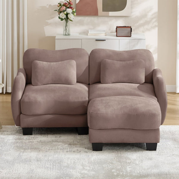 English Elm Chenille L Shaped Loveseat with Lumbar Pillow Movable Ottoman for Apartment Living Rose Dust W714S01952