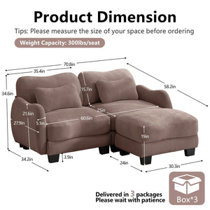 English Elm Chenille L Shaped Loveseat with Lumbar Pillow Movable Ottoman for Apartment Living Rose Dust W714S01952