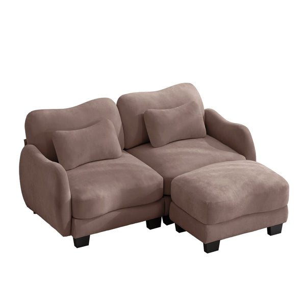 English Elm Chenille L Shaped Loveseat with Lumbar Pillow Movable Ottoman for Apartment Living Rose Dust W714S01952