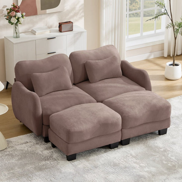 English Elm Chenille Upholstered Modular Loveseat with Ottoman Lumbar Support for Living Room Rose Dust W714S01953