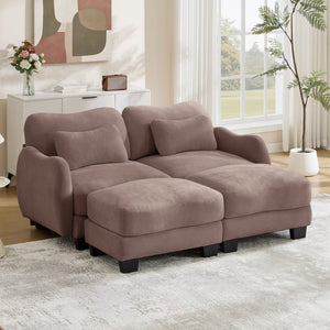 English Elm Chenille Upholstered Modular Loveseat with Ottoman Lumbar Support for Living Room Rose Dust W714S01953