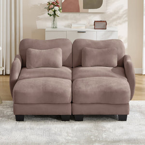 English Elm Chenille Upholstered Modular Loveseat with Ottoman Lumbar Support for Living Room Rose Dust W714S01953