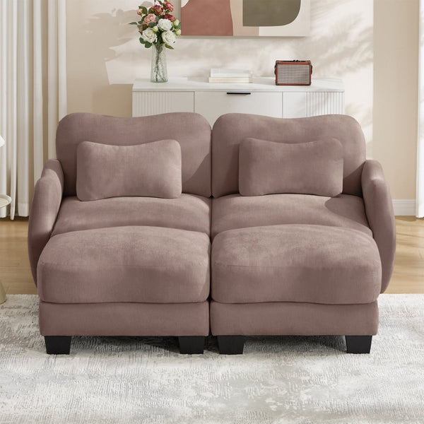 English Elm Chenille Upholstered Modular Loveseat with Ottoman Lumbar Support for Living Room Rose Dust W714S01953